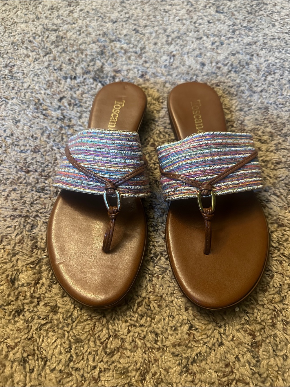 Toscana Brown Leather Slide Sandals with Multicolor Straps